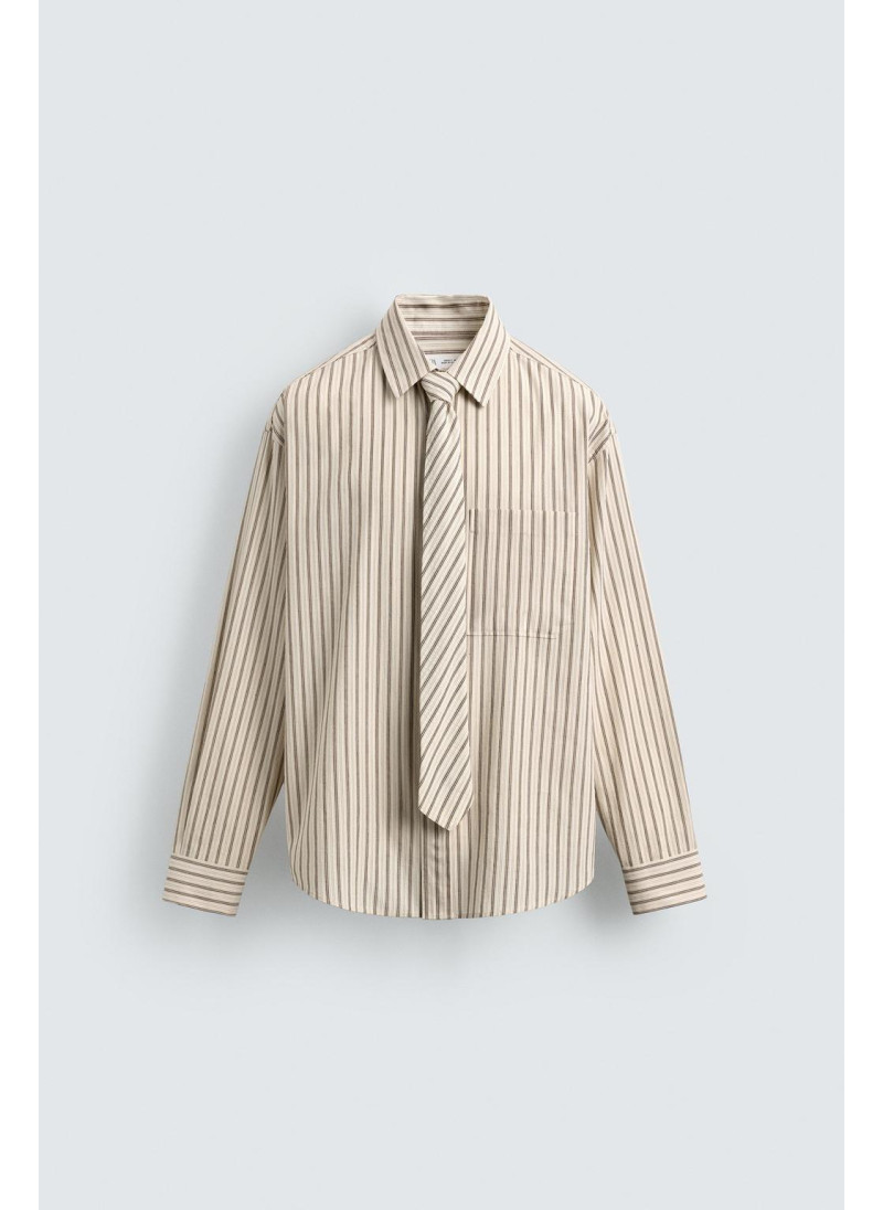 Рубашка в полоску с контрастным галстуком Рубашка в полоску с контрастным галстуком