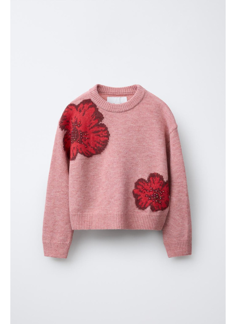 ДЖЕМПЕР ИЗ ТРИКОТАЖА С ЦВЕТАМИ И БУСИНАМИ ДЖЕМПЕР ИЗ ТРИКОТАЖА С ЦВЕТАМИ И БУСИНАМИ