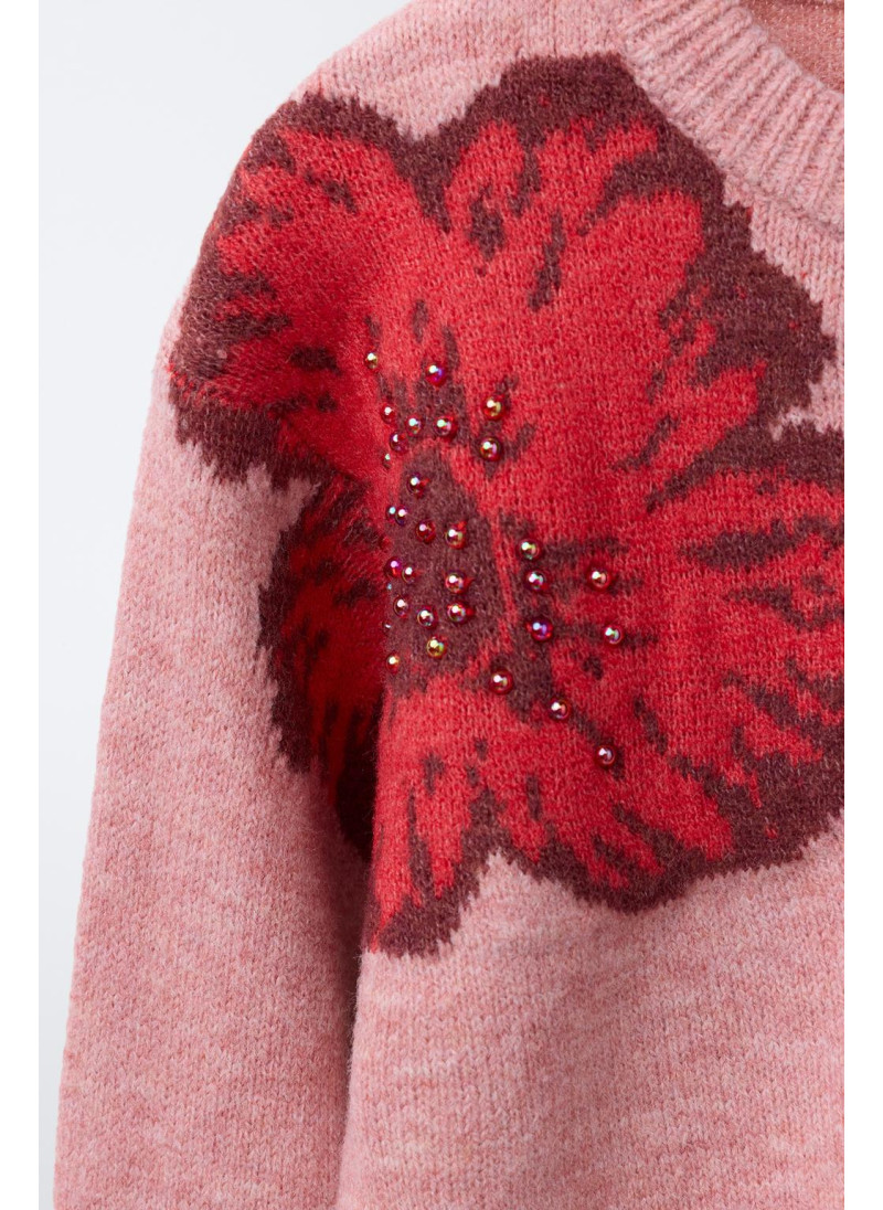 ДЖЕМПЕР ИЗ ТРИКОТАЖА С ЦВЕТАМИ И БУСИНАМИ ДЖЕМПЕР ИЗ ТРИКОТАЖА С ЦВЕТАМИ И БУСИНАМИ