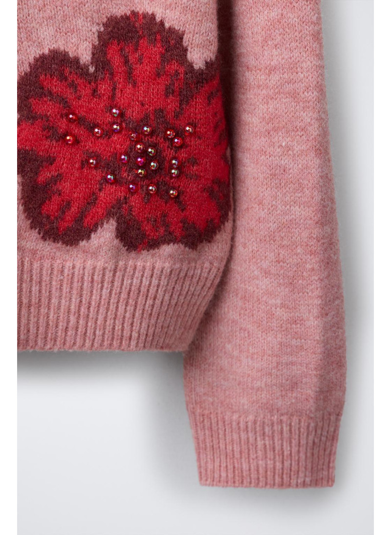 ДЖЕМПЕР ИЗ ТРИКОТАЖА С ЦВЕТАМИ И БУСИНАМИ ДЖЕМПЕР ИЗ ТРИКОТАЖА С ЦВЕТАМИ И БУСИНАМИ