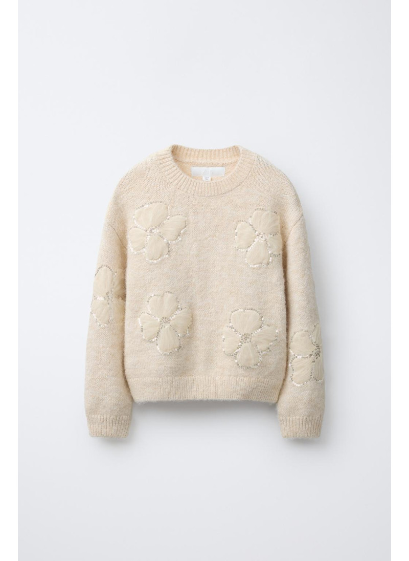 ДЖЕМПЕР ВЯЗАНЫЙ, ЦВЕТЫ ИЗ Т�...