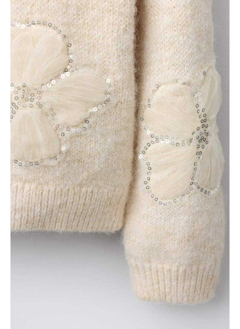 ДЖЕМПЕР ВЯЗАНЫЙ, ЦВЕТЫ ИЗ ТЮЛЯ И ПАЙЕТКИ ДЖЕМПЕР ВЯЗАНЫЙ, ЦВЕТЫ ИЗ ТЮЛЯ И ПАЙЕТКИ