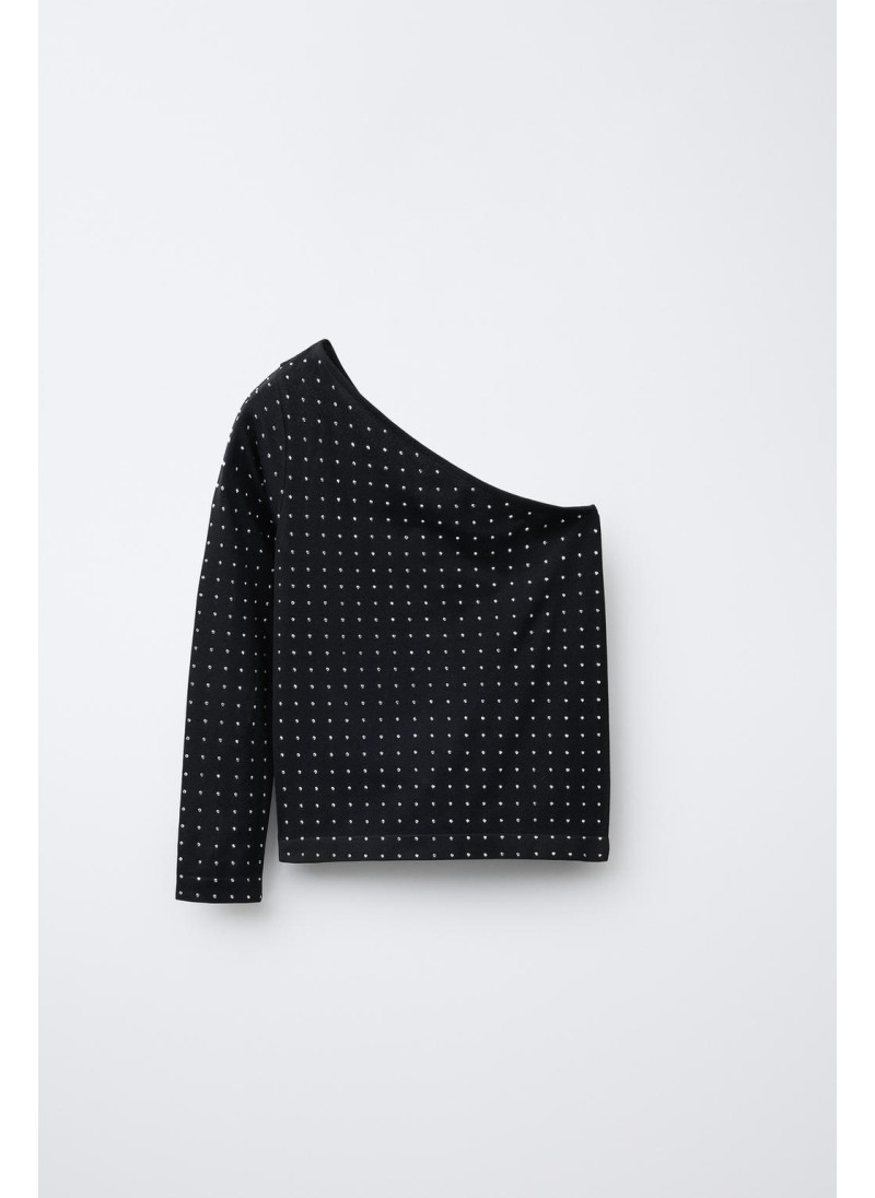 БЕСШОВНАЯ АСИММЕТРИЧНАЯ ФУТБОЛКА СО СТРАЗАМИ БЕСШОВНАЯ АСИММЕТРИЧНАЯ ФУТБОЛКА СО СТРАЗАМИ