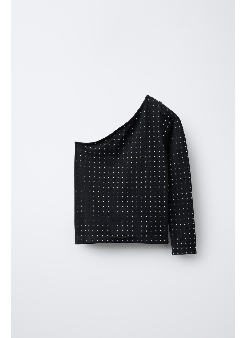 БЕСШОВНАЯ АСИММЕТРИЧНАЯ ФУТБОЛКА СО СТРАЗАМИ БЕСШОВНАЯ АСИММЕТРИЧНАЯ ФУТБОЛКА СО СТРАЗАМИ