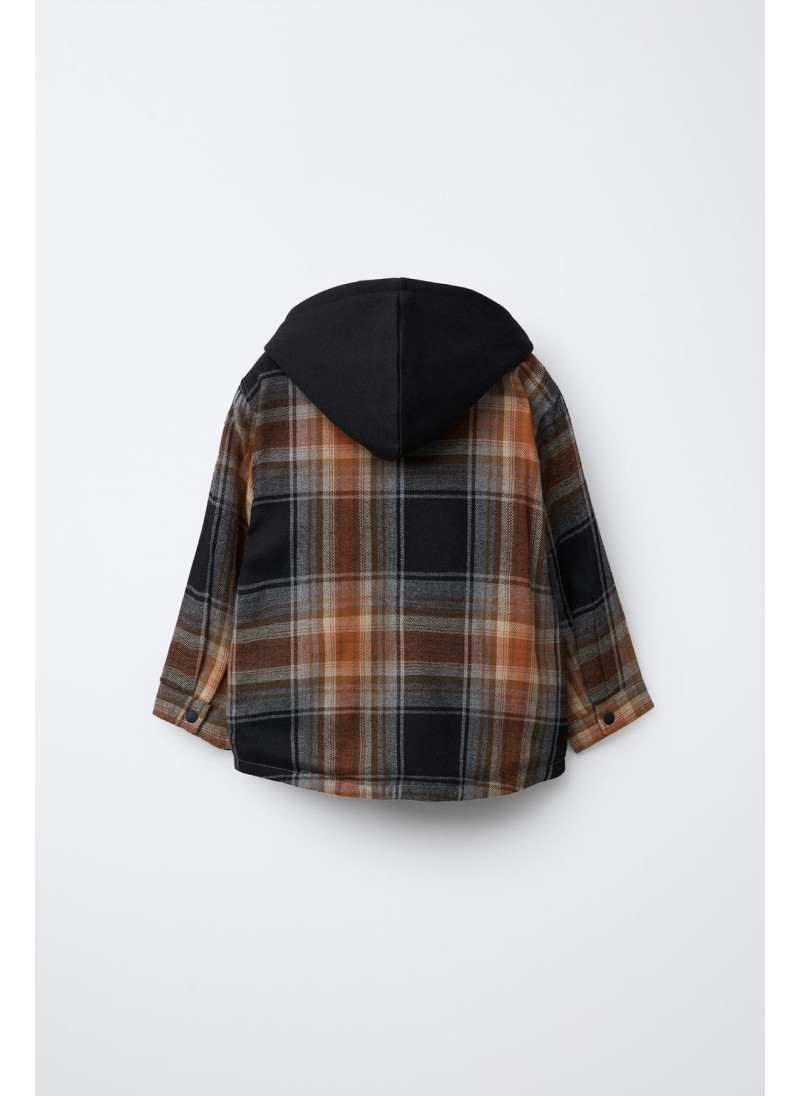 Рубашка-овершерт с капюшоном и клетчатым принтом Рубашка-овершерт с капюшоном и клетчатым принтом