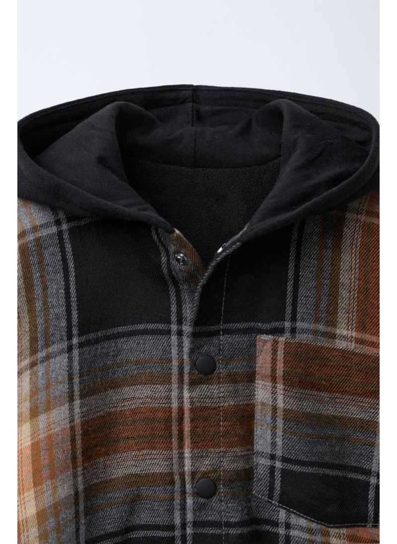 Рубашка-овершерт с капюшоном и клетчатым принтом Рубашка-овершерт с капюшоном и клетчатым принтом