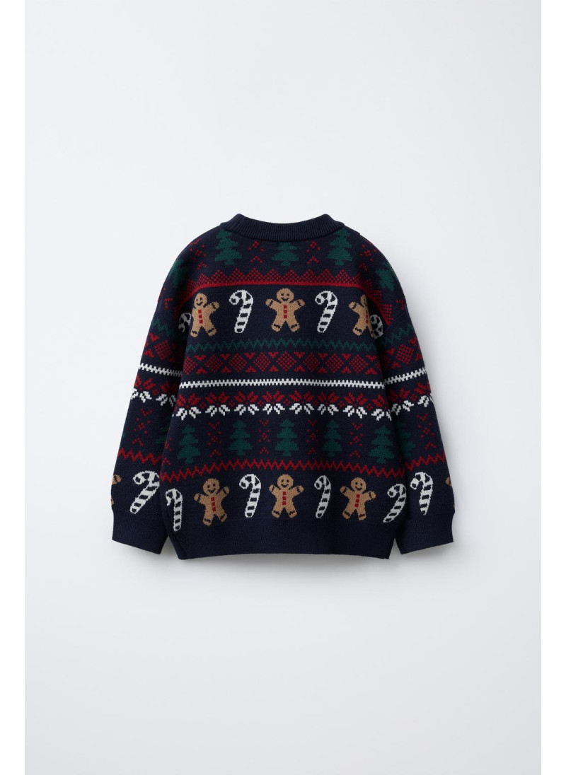 Джемпер с жаккардовым узором и принтом печенья Джемпер с жаккардовым узором и принтом печенья