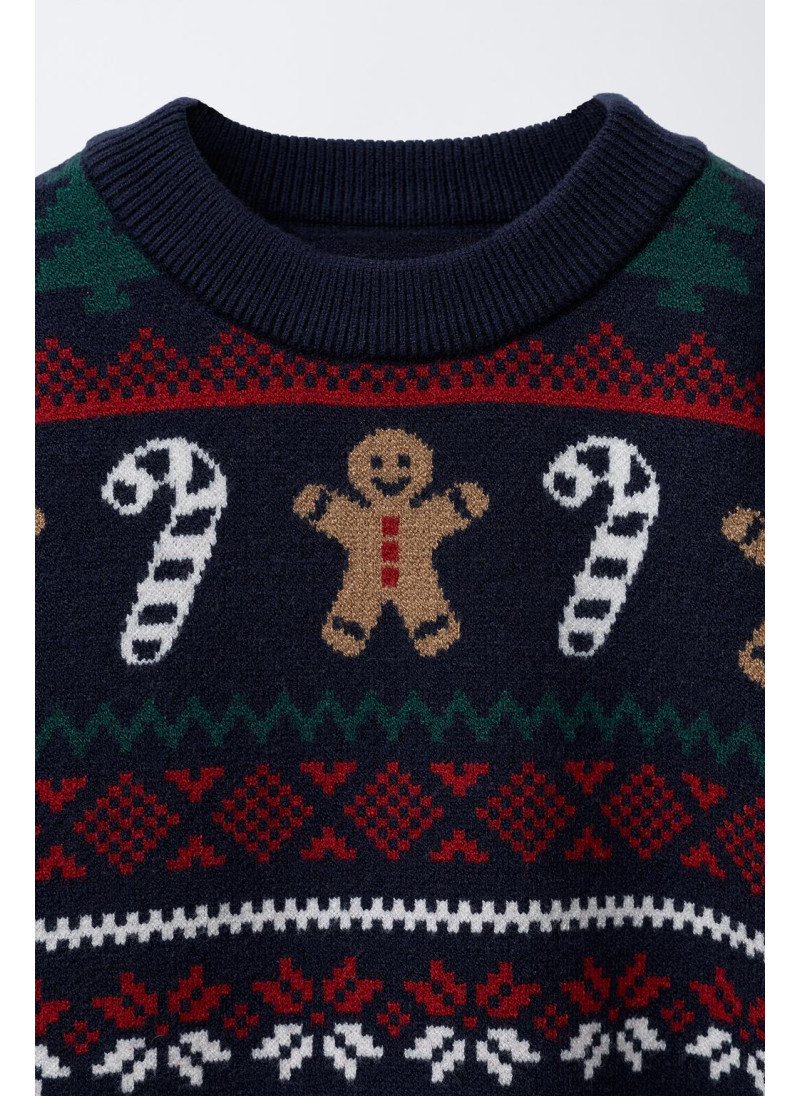 Джемпер с жаккардовым узором и принтом печенья Джемпер с жаккардовым узором и принтом печенья