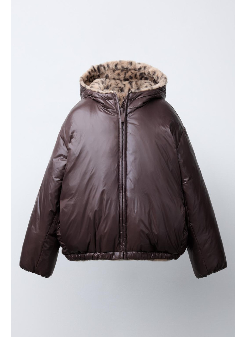 REVERSIBLE ANIMAL PRINT FAUX FUR JACKET