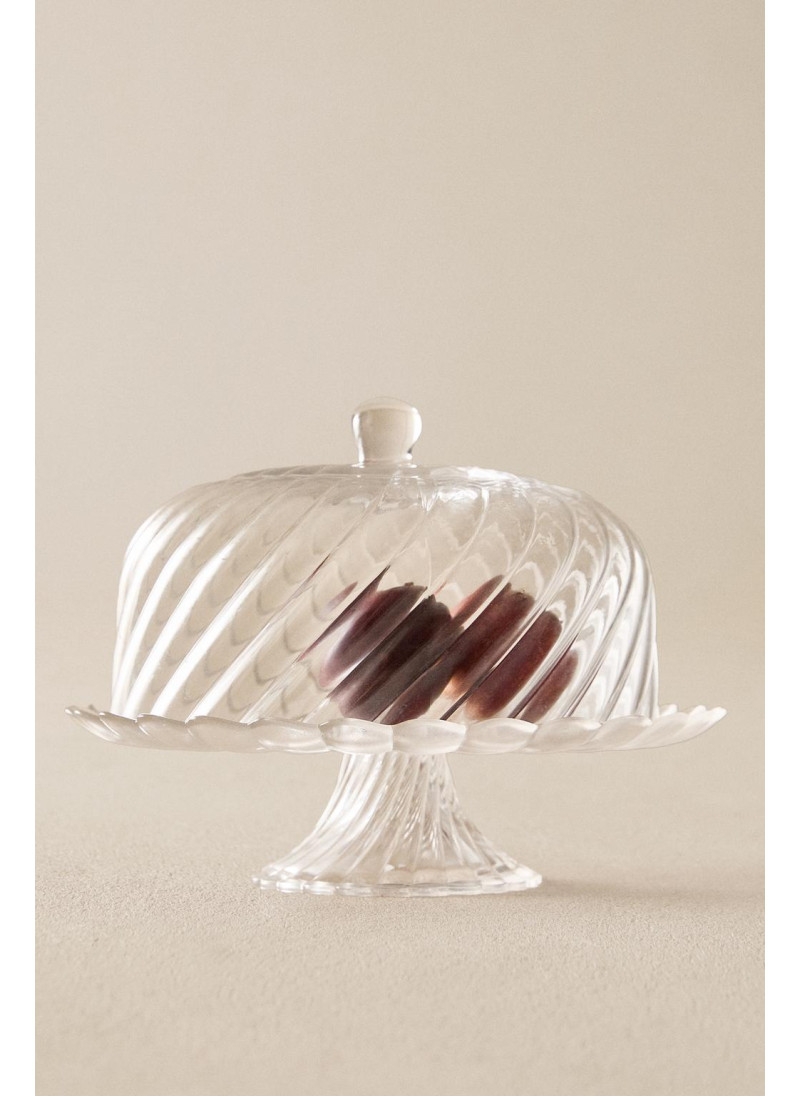 Прозрачный стеклянный тортовой поднос с полосками Прозрачный стеклянный тортовой поднос с полосками