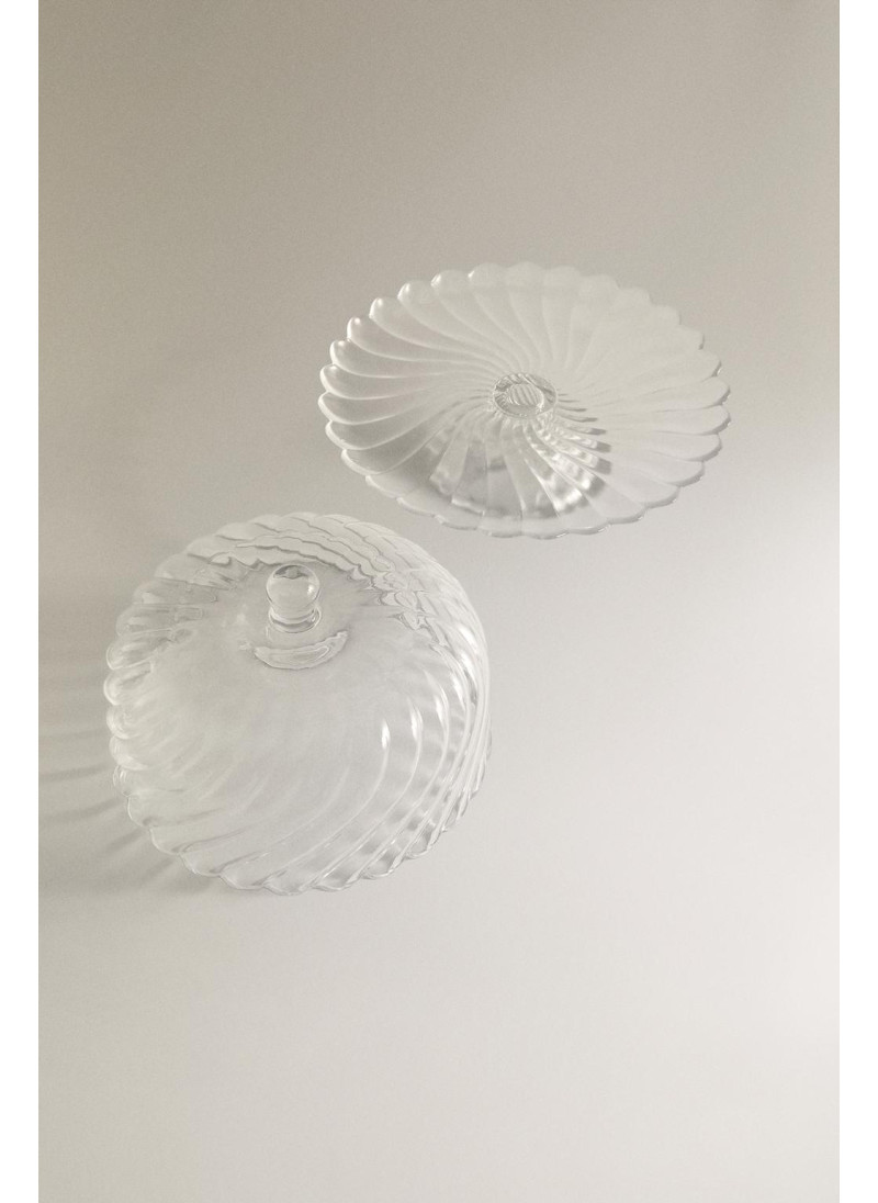 Прозрачный стеклянный тортовой поднос с полосками Прозрачный стеклянный тортовой поднос с полосками