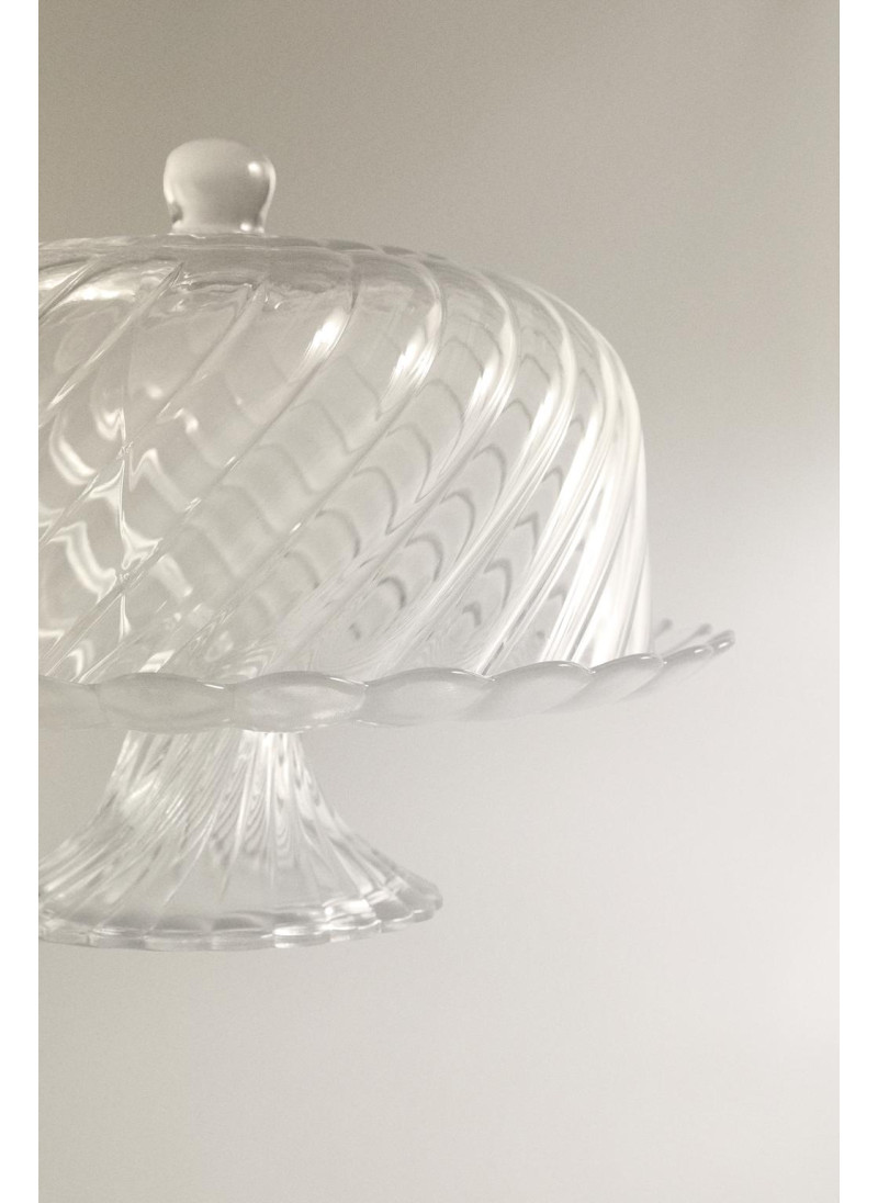 Прозрачный стеклянный тортовой поднос с полосками Прозрачный стеклянный тортовой поднос с полосками