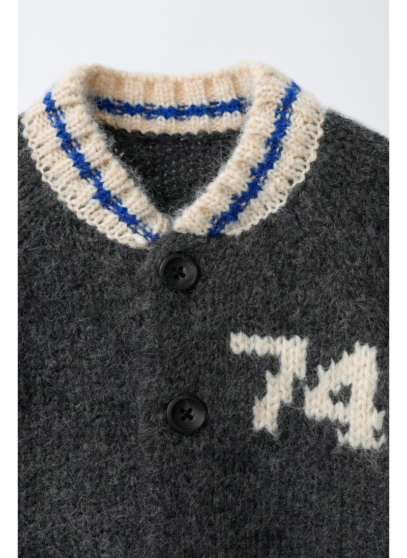 Кардиган из шерстяной смеси с принтом номера Кардиган из шерстяной смеси с принтом номера