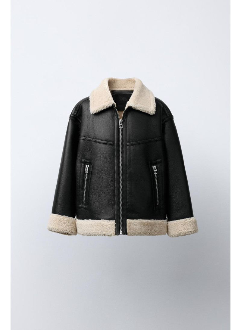 Полушерстяной куртка с эффектом кожи Полушерстяной куртка с эффектом кожи