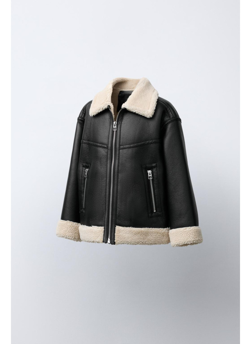 Полушерстяной куртка с эффектом кожи Полушерстяной куртка с эффектом кожи