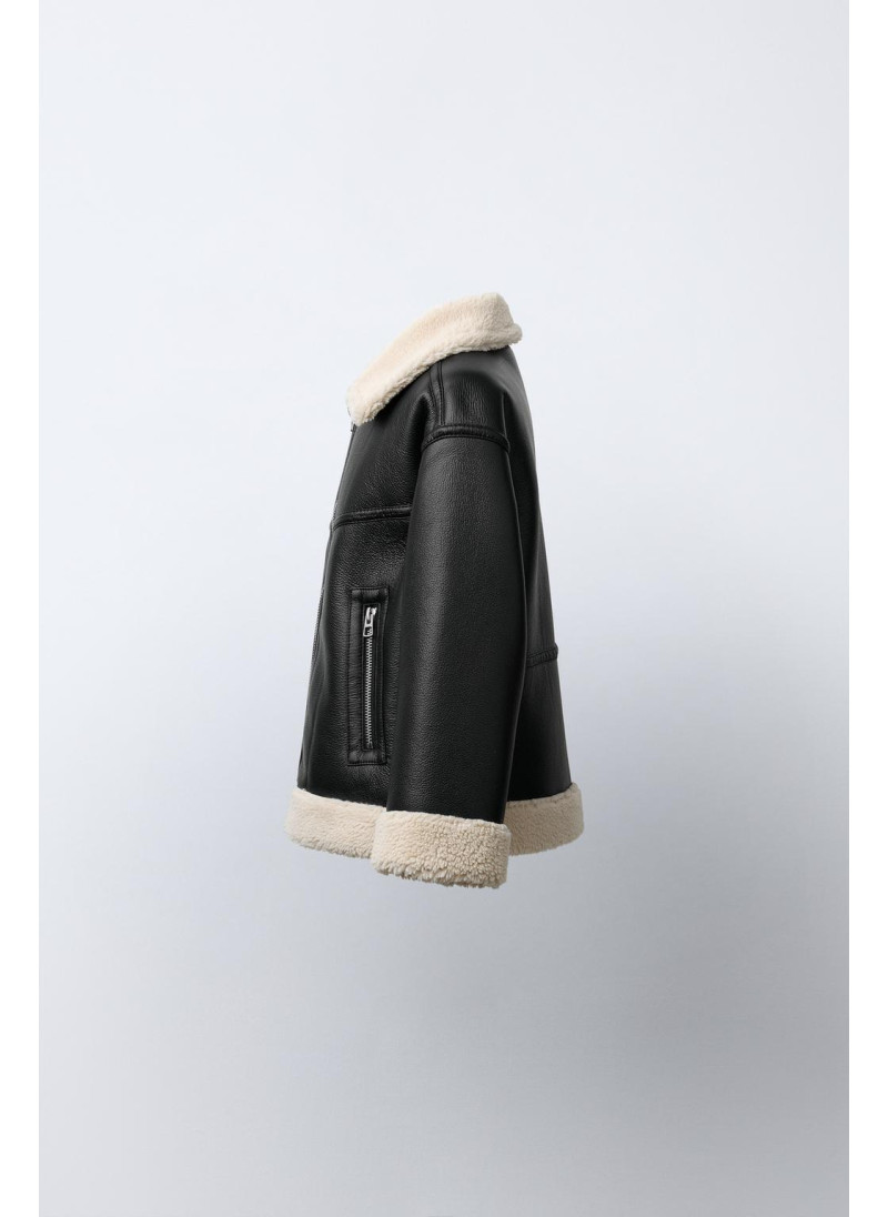 Полушерстяной куртка с эффектом кожи Полушерстяной куртка с эффектом кожи