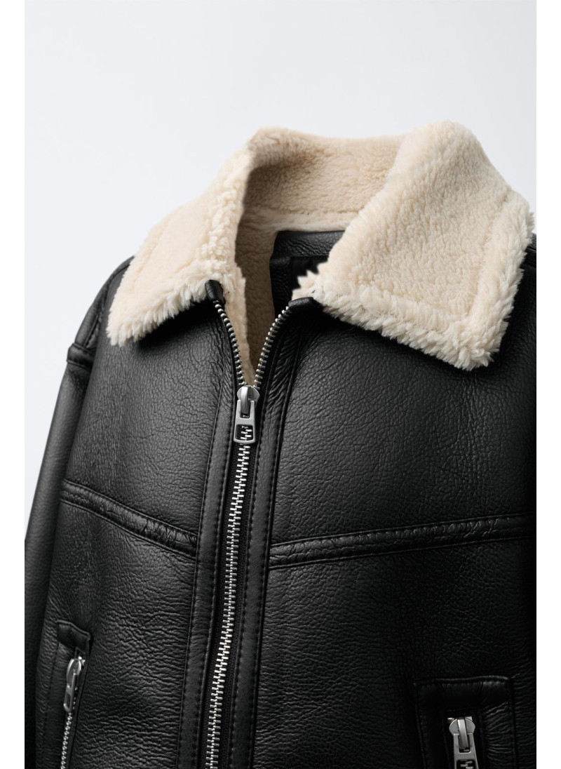 Полушерстяной куртка с эффектом кожи Полушерстяной куртка с эффектом кожи