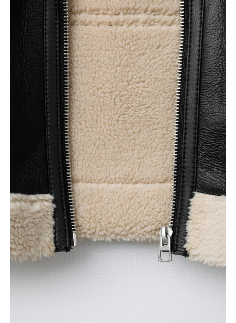 Полушерстяной куртка с эффектом кожи Полушерстяной куртка с эффектом кожи