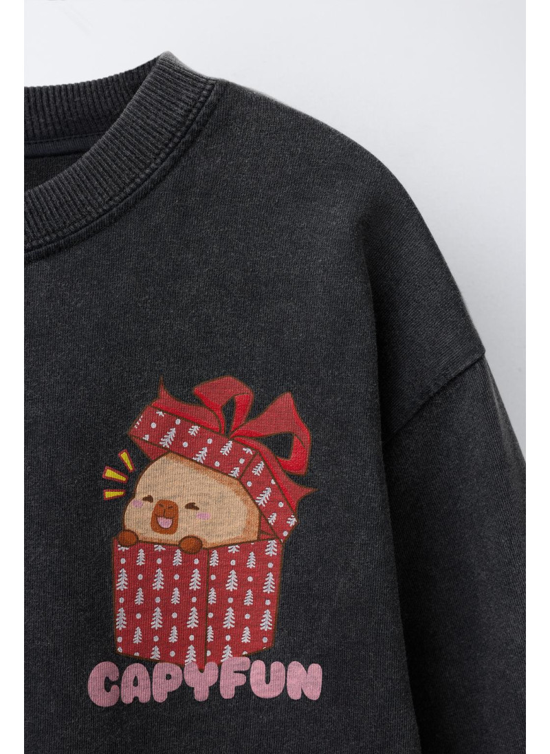 Футболка с длинным рукавом в стиле faded-effect capybara capyfun © Футболка с длинным рукавом в стиле faded-effect capybara capyfun ©