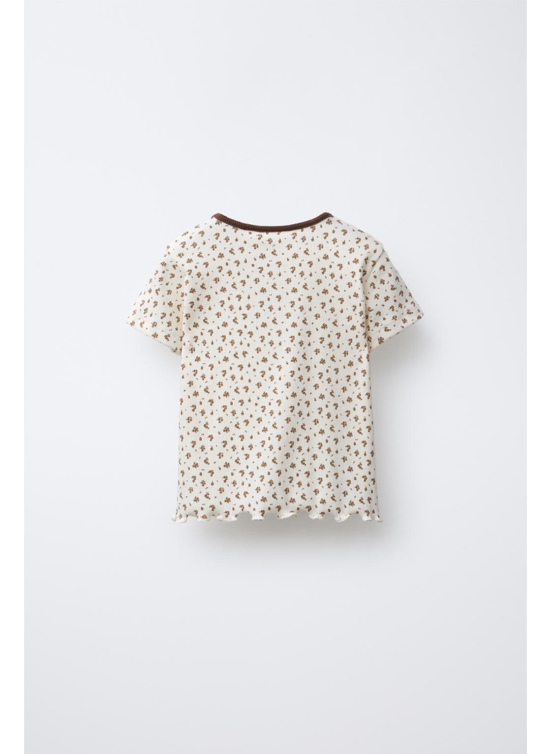 Футболка с рельефным узором и нашивкой в виде цветов и животного Футболка с рельефным узором и нашивкой в виде цветов и животного