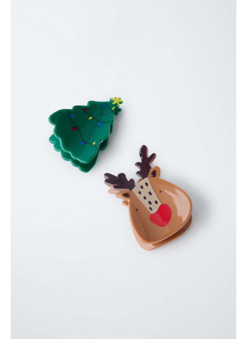 Набор из двух зажимов в виде елочки и оленя Набор из двух зажимов в виде елочки и оленя