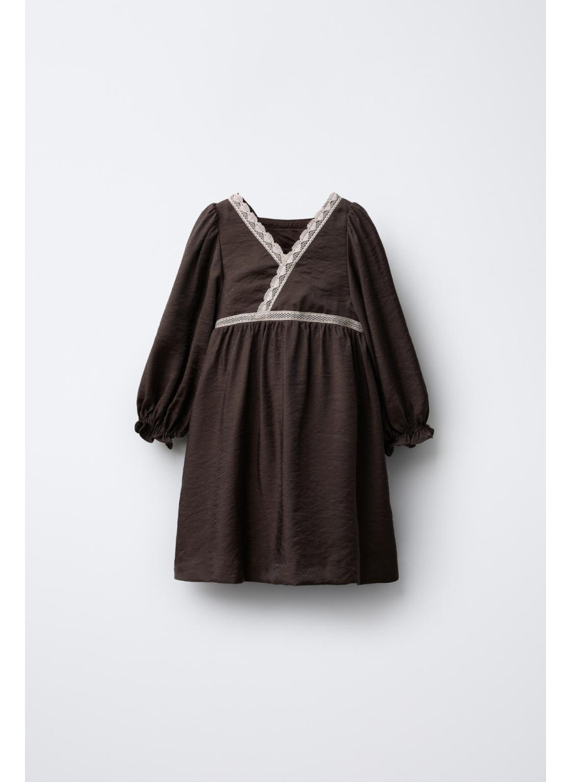 Платье из атласа с контрастным кружевом Платье из атласа с контрастным кружевом