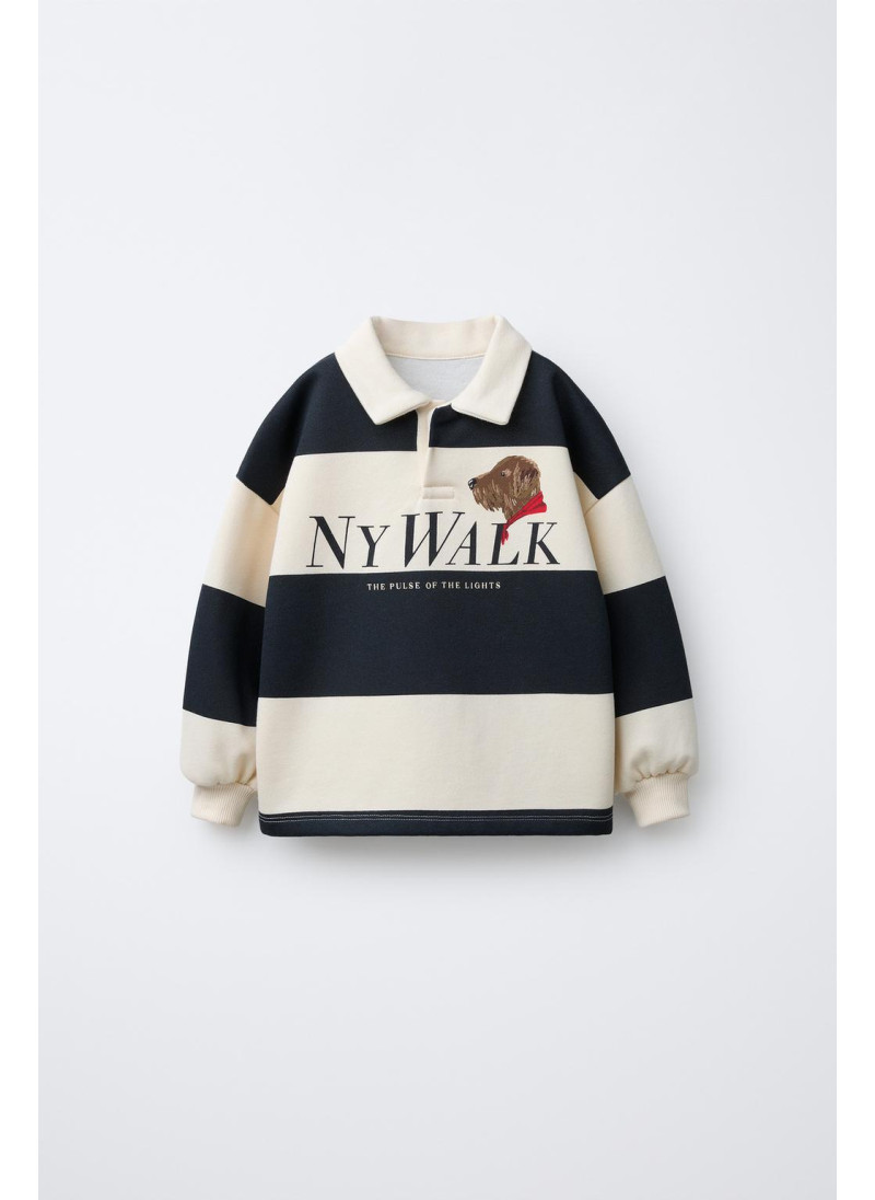 Поло в полоску с принтом собаки Поло в полоску с принтом собаки