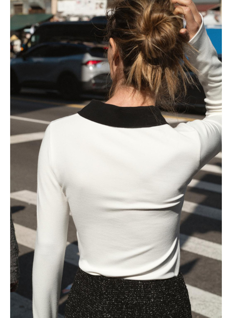 Поло с контрастным воротником из интерлока Поло с контрастным воротником из интерлока