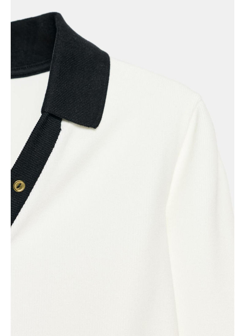 Поло с контрастным воротником из интерлока Поло с контрастным воротником из интерлока