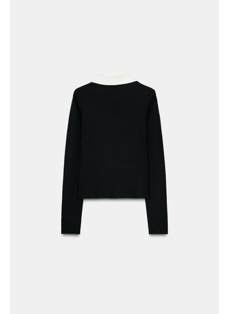 Поло с контрастным воротником из интерлока Поло с контрастным воротником из интерлока