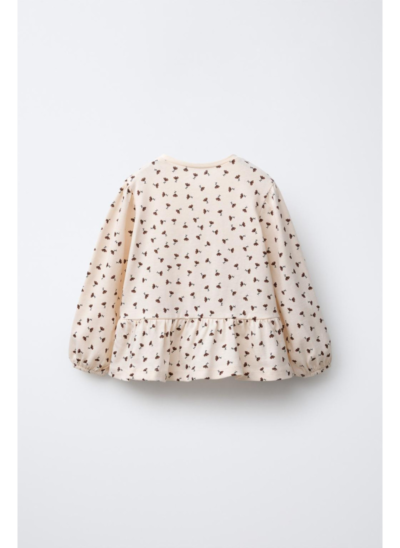 ФУТБОЛКА С ЦВЕТОЧНЫМ ПРИНТОМ, БАНТОМ И БАРХАТОМ ФУТБОЛКА С ЦВЕТОЧНЫМ ПРИНТОМ, БАНТОМ И БАРХАТОМ