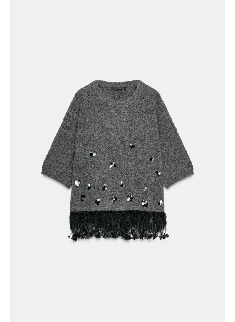 СВИТЕР ИЗ ШЕРСТИ С ПАЙЕТКАМИ И ПЕРЬЯМИ СВИТЕР ИЗ ШЕРСТИ С ПАЙЕТКАМИ И ПЕРЬЯМИ