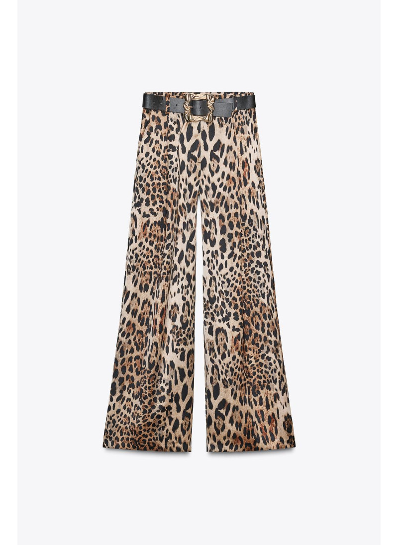 Брюки с широкими брючинами из атласа с поясом Брюки с широкими брючинами из атласа с поясом