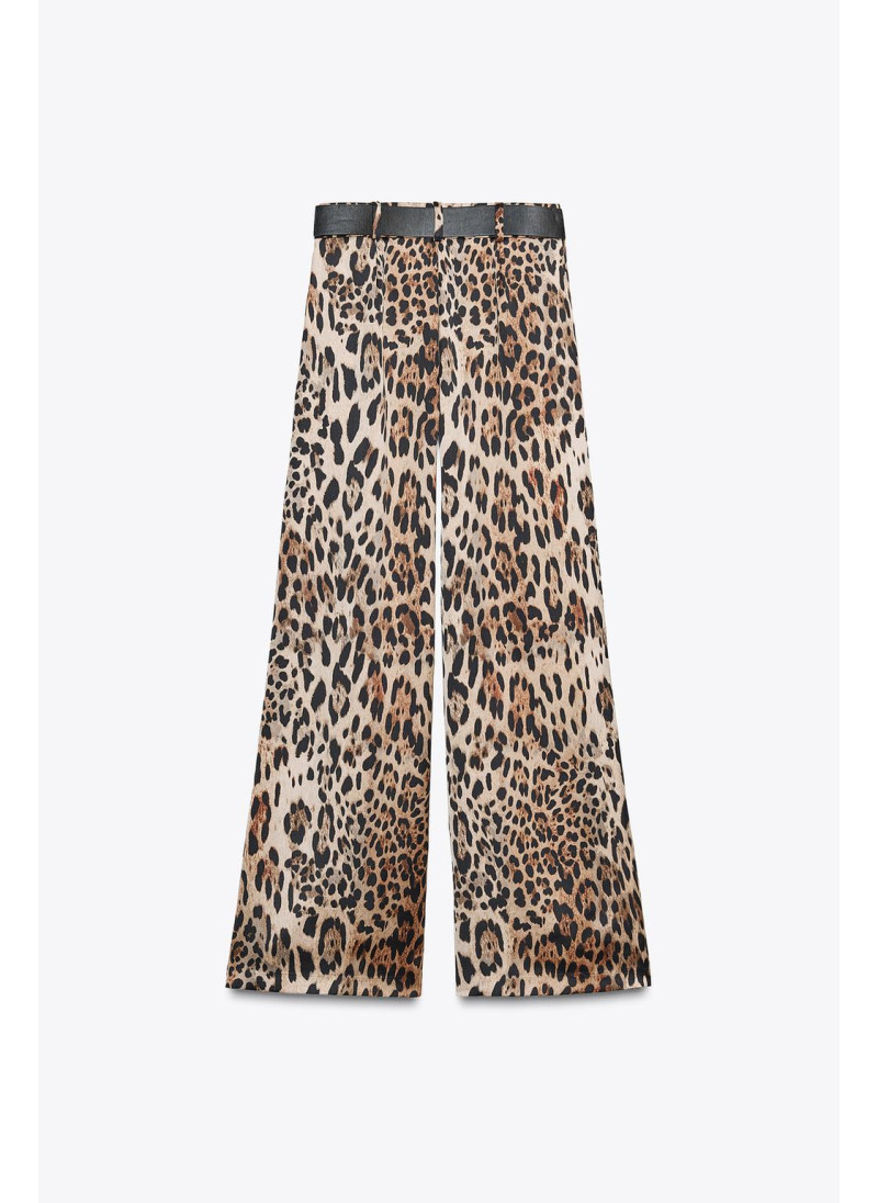 Брюки с широкими брючинами из атласа с поясом Брюки с широкими брючинами из атласа с поясом