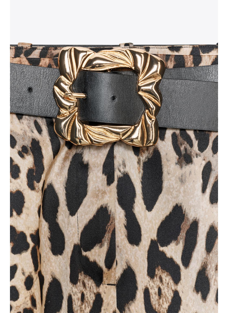 Брюки с широкими брючинами из атласа с поясом Брюки с широкими брючинами из атласа с поясом