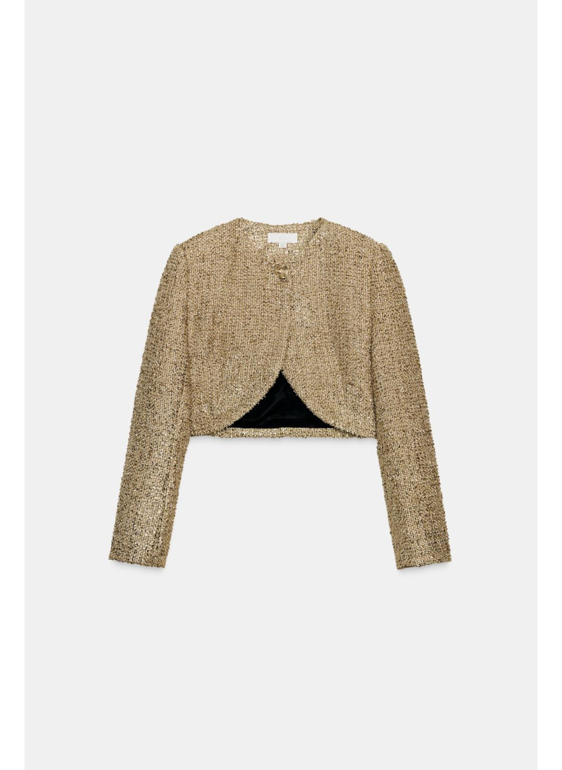 УКОРОЧЕННАЯ ЖАККАРДОВАЯ КУРТКА С МЕТАЛЛИЗИРОВАННОЙ НИТЬЮ УКОРОЧЕННАЯ ЖАККАРДОВАЯ КУРТКА С МЕТАЛЛИЗИРОВАННОЙ НИТЬЮ