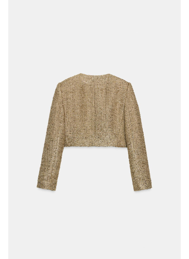 УКОРОЧЕННАЯ ЖАККАРДОВАЯ КУРТКА С МЕТАЛЛИЗИРОВАННОЙ НИТЬЮ УКОРОЧЕННАЯ ЖАККАРДОВАЯ КУРТКА С МЕТАЛЛИЗИРОВАННОЙ НИТЬЮ