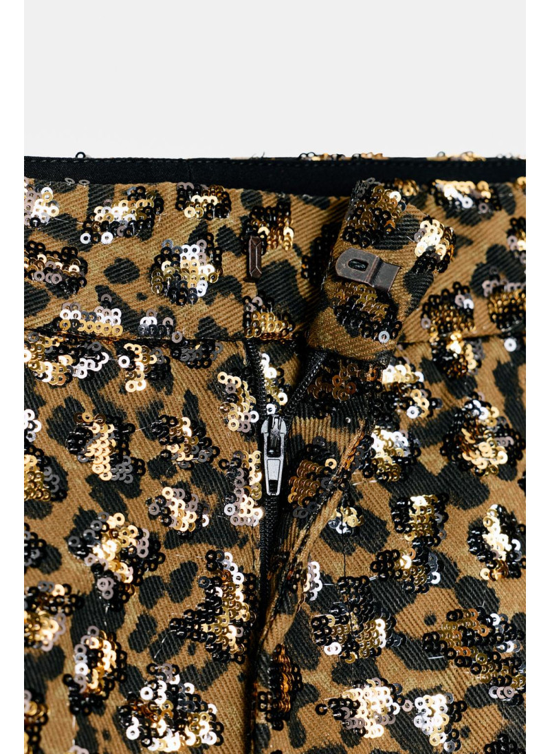 Брюки прямого кроя с животным принтом и пайетками Брюки прямого кроя с животным принтом и пайетками