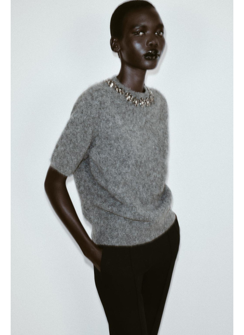 Пуловер с короткими рукавами и бисерными бусинами Пуловер с короткими рукавами и бисерными бусинами