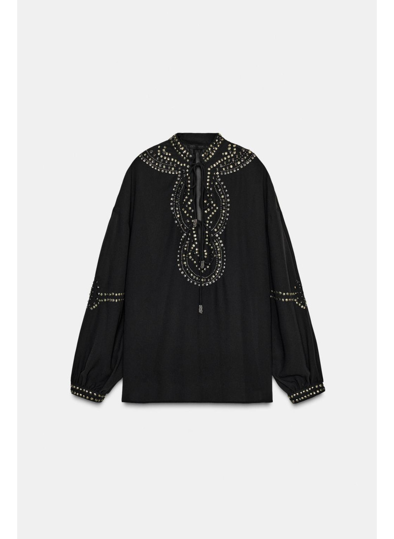БЛУЗА ИЗ ПОЛУПРОЗРАЧНОЙ ТКАНИ С БУСИНАМИ БЛУЗА ИЗ ПОЛУПРОЗРАЧНОЙ ТКАНИ С БУСИНАМИ