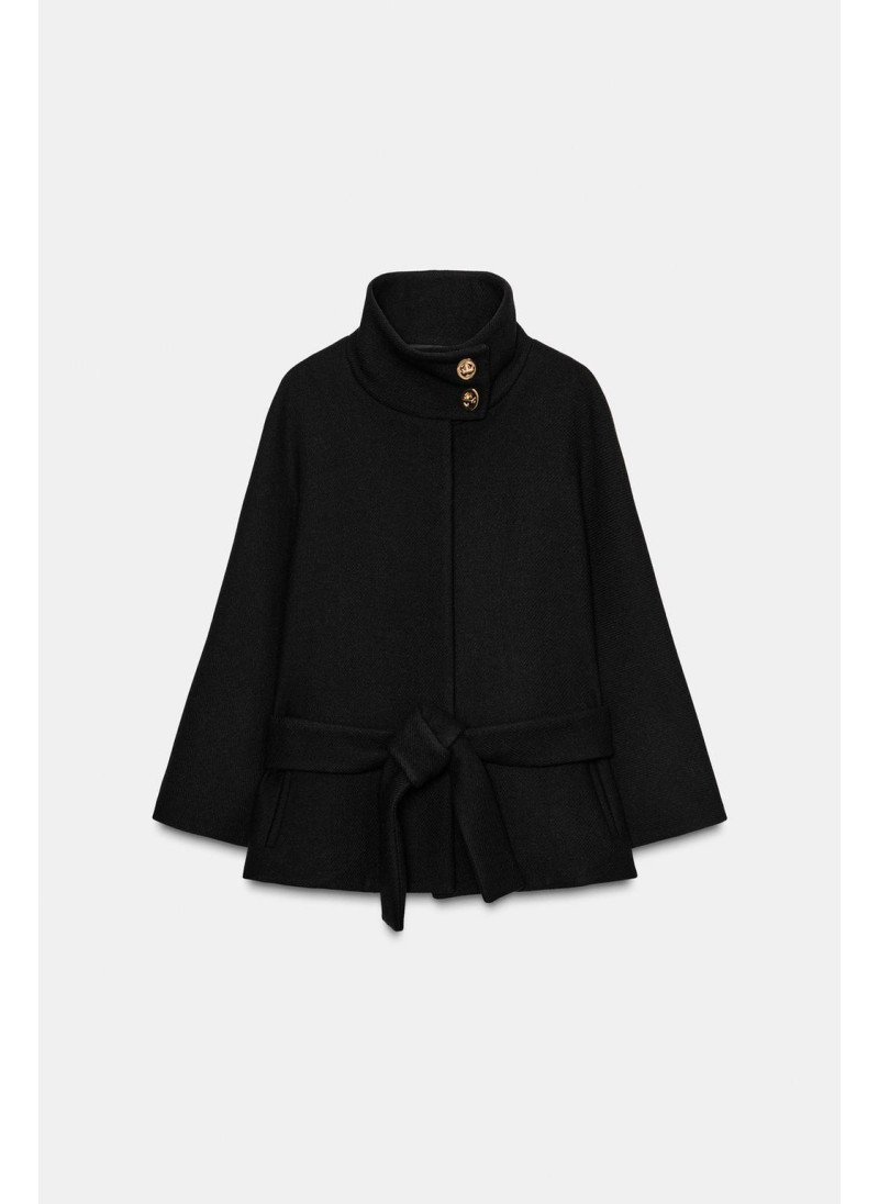 КОРОТКОЕ ПАЛЬТО-НАКИДКА С ПОЯСОМ ИЗ ШЕРСТИ КОРОТКОЕ ПАЛЬТО-НАКИДКА С ПОЯСОМ ИЗ ШЕРСТИ