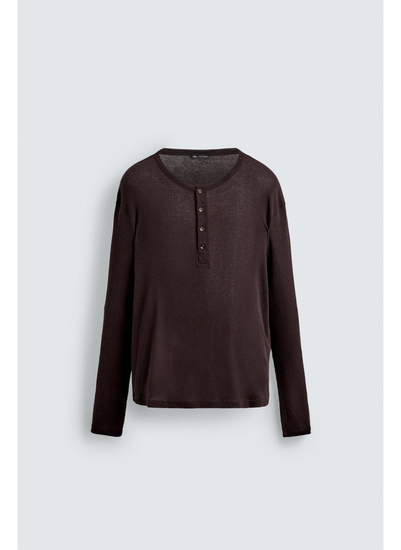 Футболка с воротником henley из лиоцелла и хлопка Футболка с воротником henley из лиоцелла и хлопка