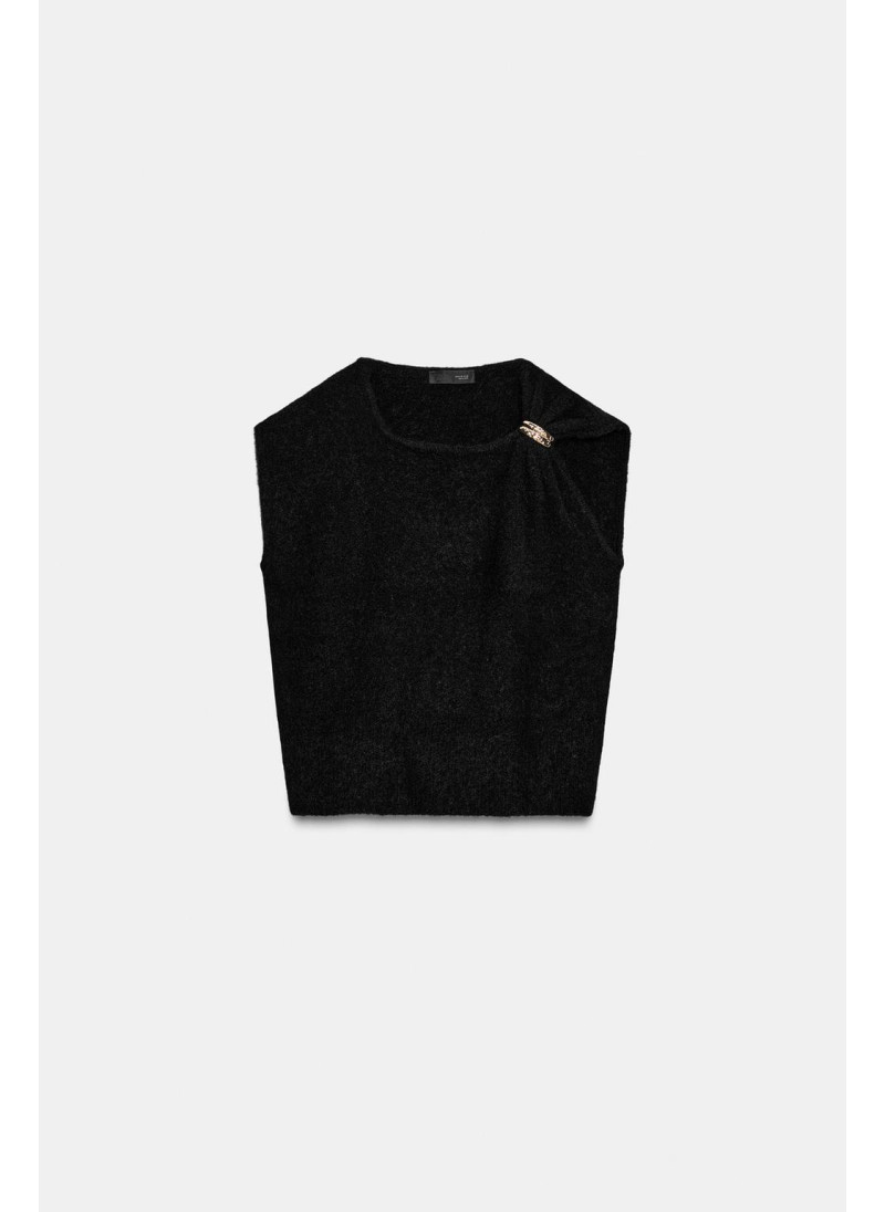 Безрукавный трикотажный свитер с брошью Безрукавный трикотажный свитер с брошью