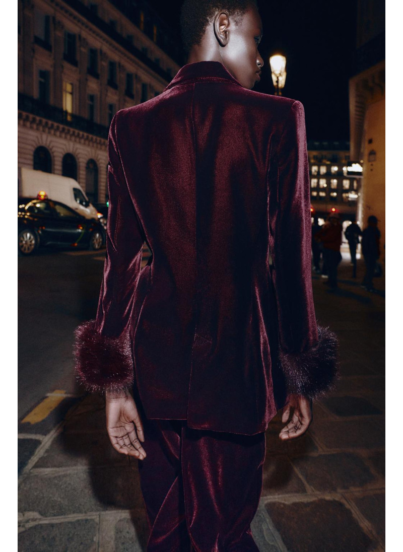 Бархатный блейзер с манжетами из искусственного меха Бархатный блейзер с манжетами из искусственного меха
