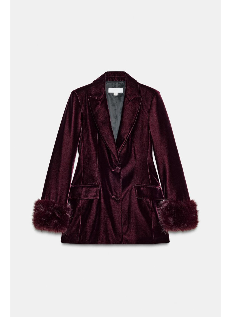 Бархатный блейзер с манжетами из искусственного меха Бархатный блейзер с манжетами из искусственного меха