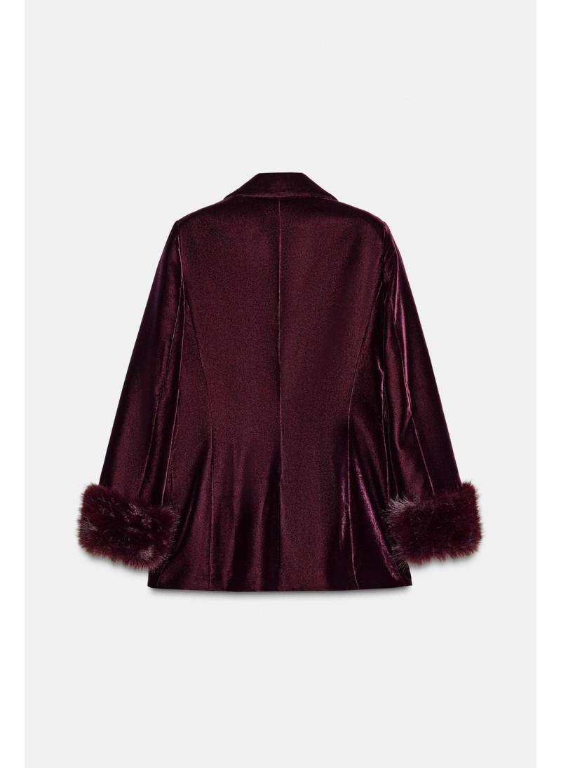 Бархатный блейзер с манжетами из искусственного меха Бархатный блейзер с манжетами из искусственного меха