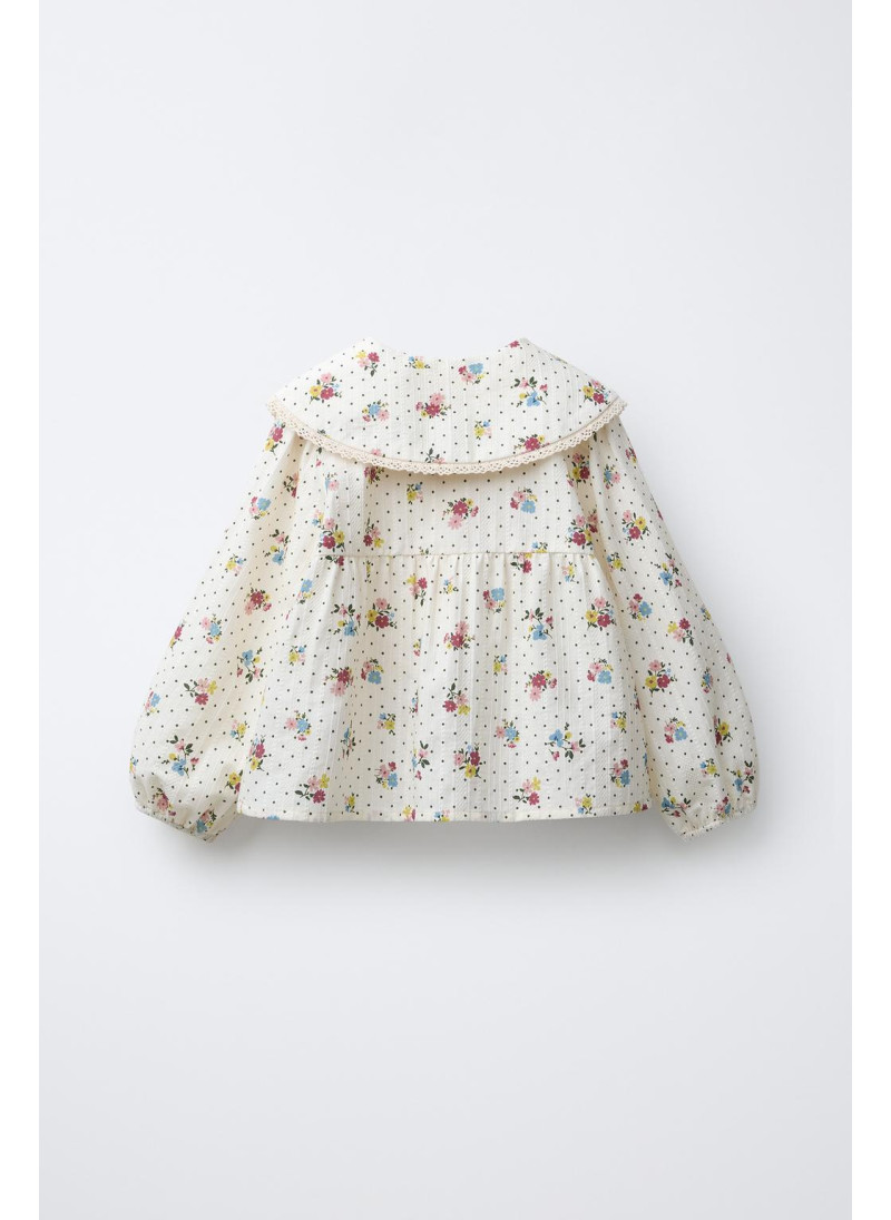 РУБАШКА С ЦВЕТОЧНЫМ ПРИНТОМ И КРУЖЕВОМ РУБАШКА С ЦВЕТОЧНЫМ ПРИНТОМ И КРУЖЕВОМ