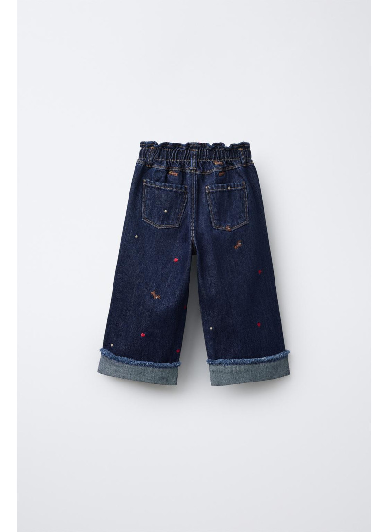 ДЖИНСЫ-КЮЛОТЫ С ВЫШИВКОЙ В ВИДЕ СОБАКИ ДЖИНСЫ-КЮЛОТЫ С ВЫШИВКОЙ В ВИДЕ СОБАКИ