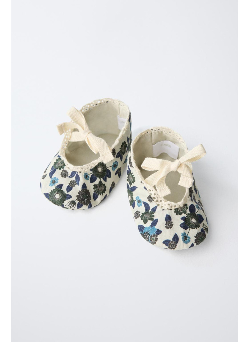 Балетки с бантом и цветочным узором Балетки с бантом и цветочным узором