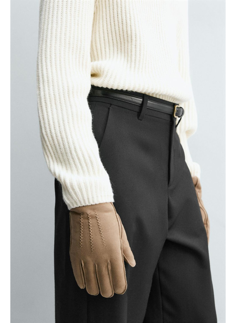 Кожаные перчатки с контрастным отделкой Кожаные перчатки с контрастным отделкой